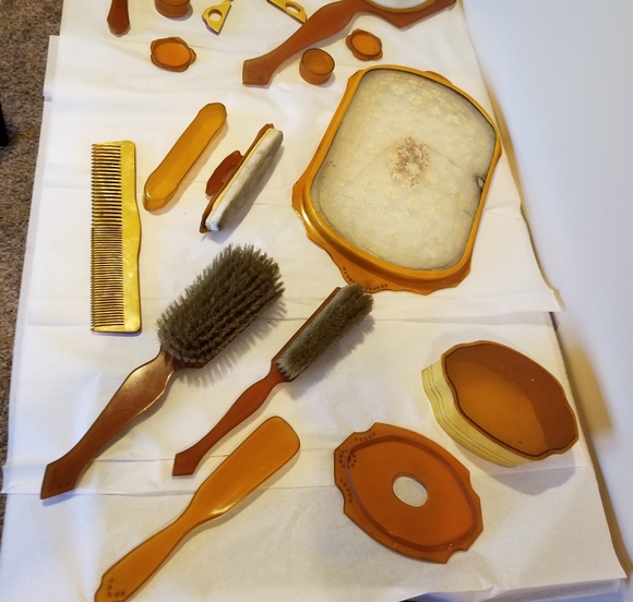 14 pc. Art Nouveau Bakelite & Celluloid Vanity Set - Picture 5 of 8